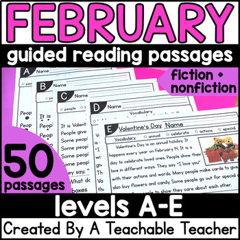 Preview of February Valentines Day Leveled Reading Comprehension Passages Kindergarten