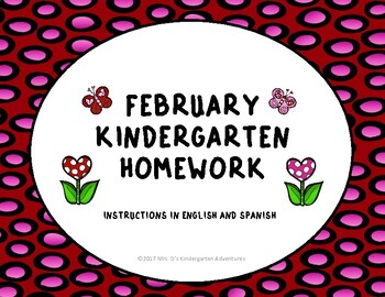 Preview of February Kindergarten Homework-Directions in English and Spanish