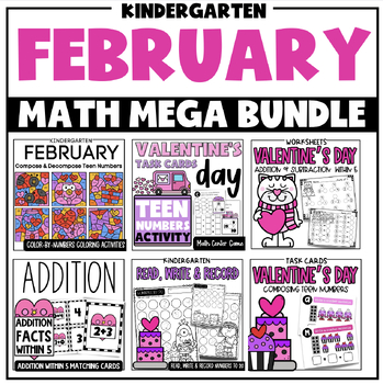 Preview of February Kindergarten Math Activities + Worksheets MEGA Math Bundle