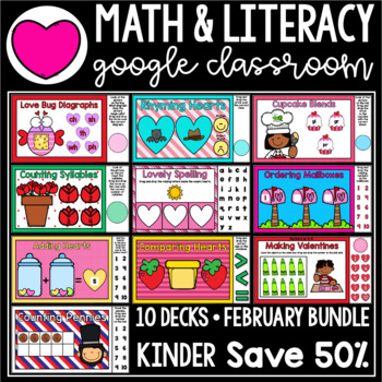 Preview of February Kindergarten Math and Literacy Bundle-Google Slides-50% off the Bundle