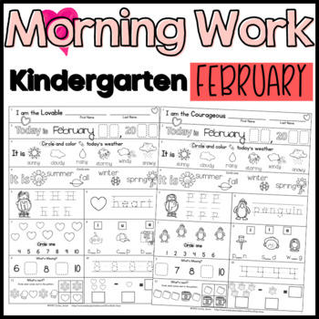 Preview of February Kindergarten Morning Work Math and ELA PDF and Digital