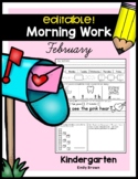 February Kindergarten Morning Work • Spiral Review • Editable!