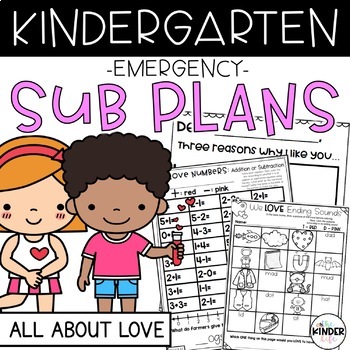 Preview of February Kindergarten Valentines Day Emergency Sub Plans | No Prep Substitute