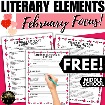 Preview of February LITERARY DEVICES ELEMENTS Activities  Worksheets Graphic Organizer
