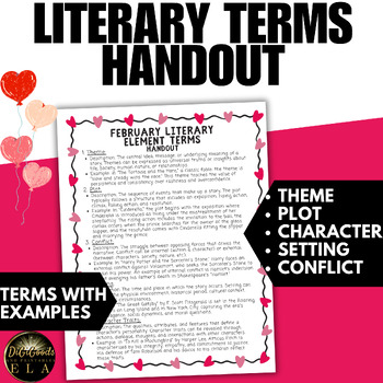 February LITERARY DEVICES ELEMENTS Activities Worksheets Graphic Organizer