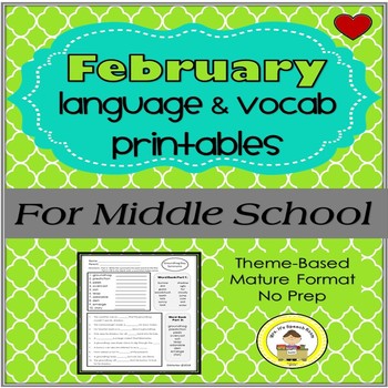 Preview of February  Language and Vocabulary Printables for Middle School Speech Therapy