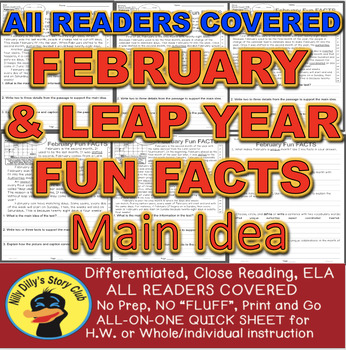 Preview of Leap Year & February Fun FACTS CLOSE READING Leveled PASSAGES "Updated Calendar"