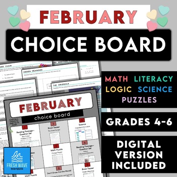 Preview of February Learning Choice Board - Month-Long Fun No Prep Activity Options