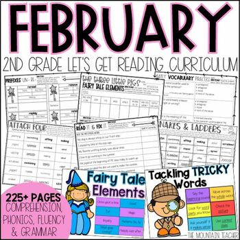 Preview of February Reading Comprehension, Phonics, Grammar and Vocabulary for 2nd Grade