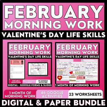 Preview of February Morning Work - Valentine's Day Life Skills - Digital & Paper Worksheets