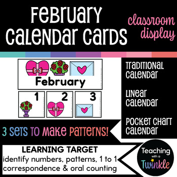 Preview of February Linear Calendar Cards