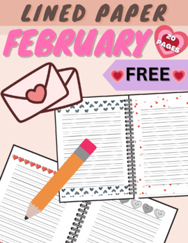 Preview of February Lined Paper | Writing Center Valentine's Day Cards | Color + B&W