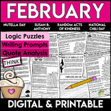 February Literacy Center Activities | Logic Puzzles | Writ