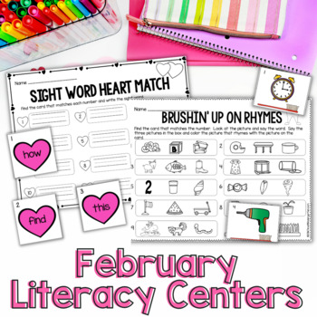Preview of February Literacy Centers for Kindergarten