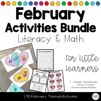 Preview of February Literacy Math Activities |Valentines |Dental Health| Worksheets Centers