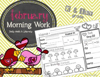 Preview of February Daily Literacy & Math Morning Work {Kindergarten & First Grade} No Prep