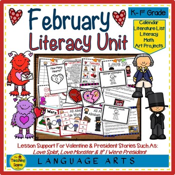 Preview of February Literacy Unit:   Lesson Support for Valentine & Presidents Literature