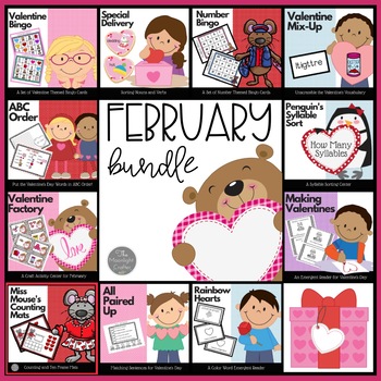 February Literacy and Math BUNDLE by moonlight crafter by Bridget