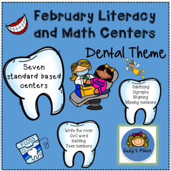Preview of February Literacy and Math Centers/ Stations  Dental Theme
