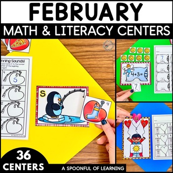 Preview of February Literacy and Math Centers for Kindergarten