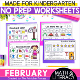 February Literacy and Math Worksheets for Kindergarten