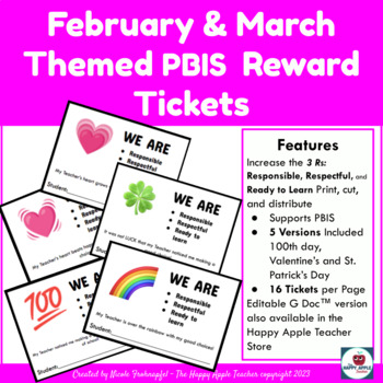 Preview of February/March Classroom Behavior Management printable PBIS Reward Ticket Bundle