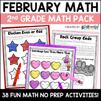 Preview of February Math Activities & Worksheets No Prep Printables 2nd Grade