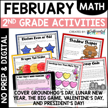 Preview of February Math Activities & Worksheets 2nd Grade No Prep & Digital Bundle