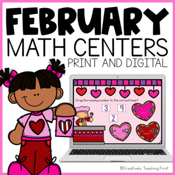 Preview of February Math Centers First Grade Print and Digital