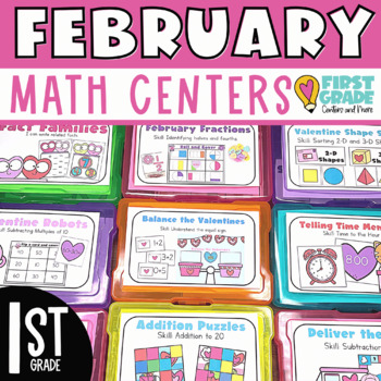 Preview of February Math Centers for First Grade - Valentine Math Games 1st Grade