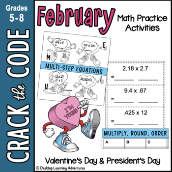 Preview of February Math - Computation, Rounding & Ordering Decimals - Crack the Code