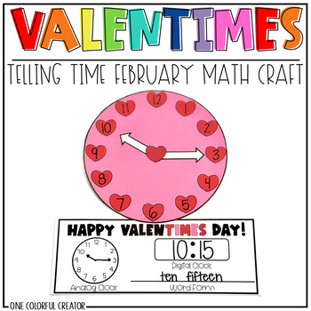 Preview of February Math Craft - Telling Time Clock Math Craft - Valentine's Day Craft