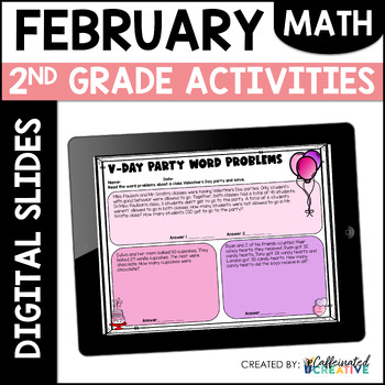 Preview of February Math Digital Activities Pack for 2nd Grade Google Slides
