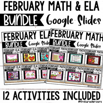 Preview of February Math & ELA Google Slides Digital Bundle Distance Learning