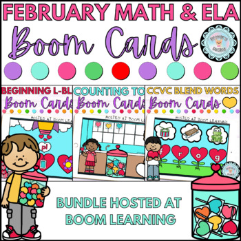 Preview of February Math & Literacy Centers: Boom Card Bundle