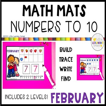 Preview of February Math Mats Numbers to 10 | PreK Kindergarten Number Mats
