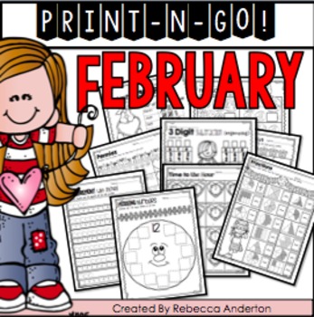 Preview of February Math Print N' Go 2nd Grade