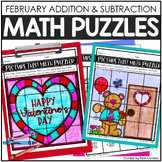 February Math Puzzles Valentine's Day Addition Subtraction