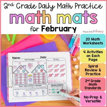 Preview of February Valentine Math Worksheets 2nd Grade No-Prep Daily Math Spiral Review