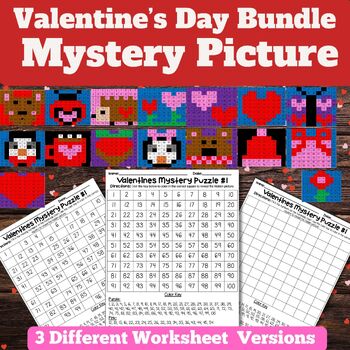 Preview of February Math| Valentines Day Math Mega Bundle Mystery Picture|Puzzle|100 Chart|