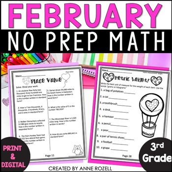 Preview of February Math Worksheets 3rd Grade
