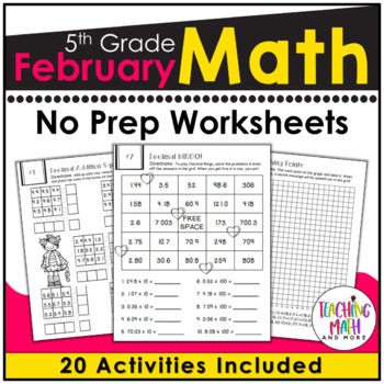 Preview of February Math Worksheets 5th Grade