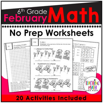 Preview of February Math Worksheets 6th Grade