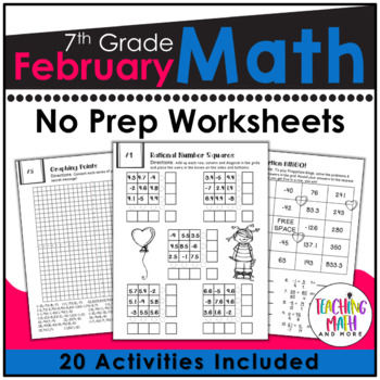 Preview of February Math Worksheets 7th Grade