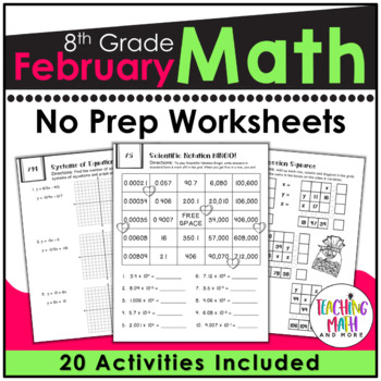 Preview of February Math Worksheets 8th Grade