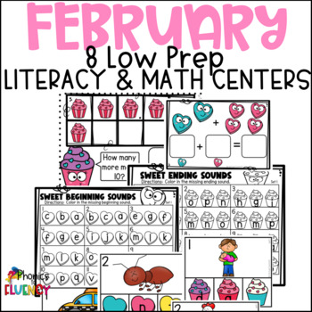 Preview of February Math and Literacy Centers Kindergarten