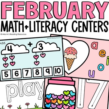 Preview of Valentines Day Activities February Math and Literacy Centers for Kindergarten