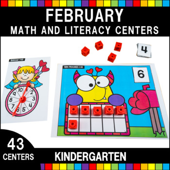 Preview of February Math and Literacy Centers | Valentine's Day Activities | Kindergarten