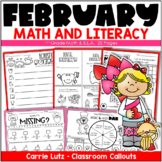 February Math and Literacy No Prep Worksheets First Grade 