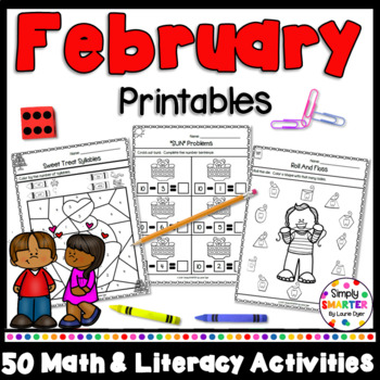 Preview of February Math and Literacy Printables and Activities For Kindergarten